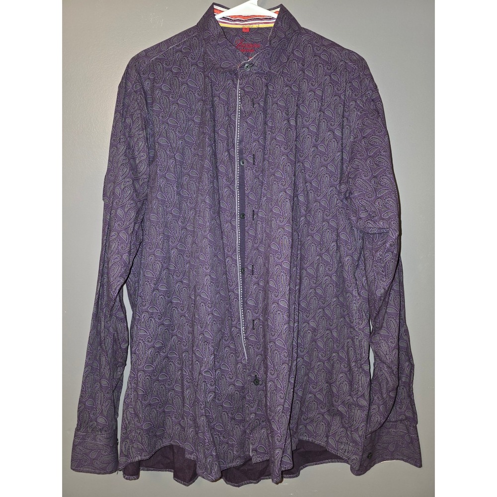 Luciano Visconti Mens XL Purple Paisley Mercerized Cotton Button Down Shirt